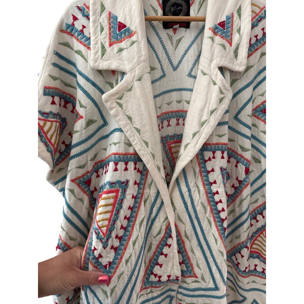 Johnny Was Biya Zendaya Embroidered Notched-Collar Kimono Pockets Size Small - Picture 6 of 11